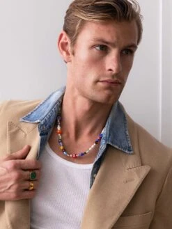 Nialaya Men's Mushroom Pearl Choker With Assorted Beads -Nialaya Jewelry Store nialaya men s necklace men s mushroom pearl choker with assorted beads 20 inches 50 8 cm mnec 214 30402031124552