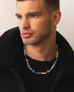 Nialaya Men's Mushroom Pearl Choker With Assorted Beads -Nialaya Jewelry Store nialaya men s necklace men s mushroom pearl choker with assorted beads 20 inches 50 8 cm mnec 214 30402037907528