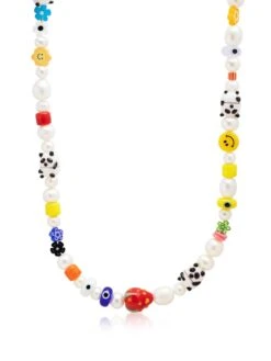 Nialaya Men's Panda Pearl Necklace With Assorted Beads