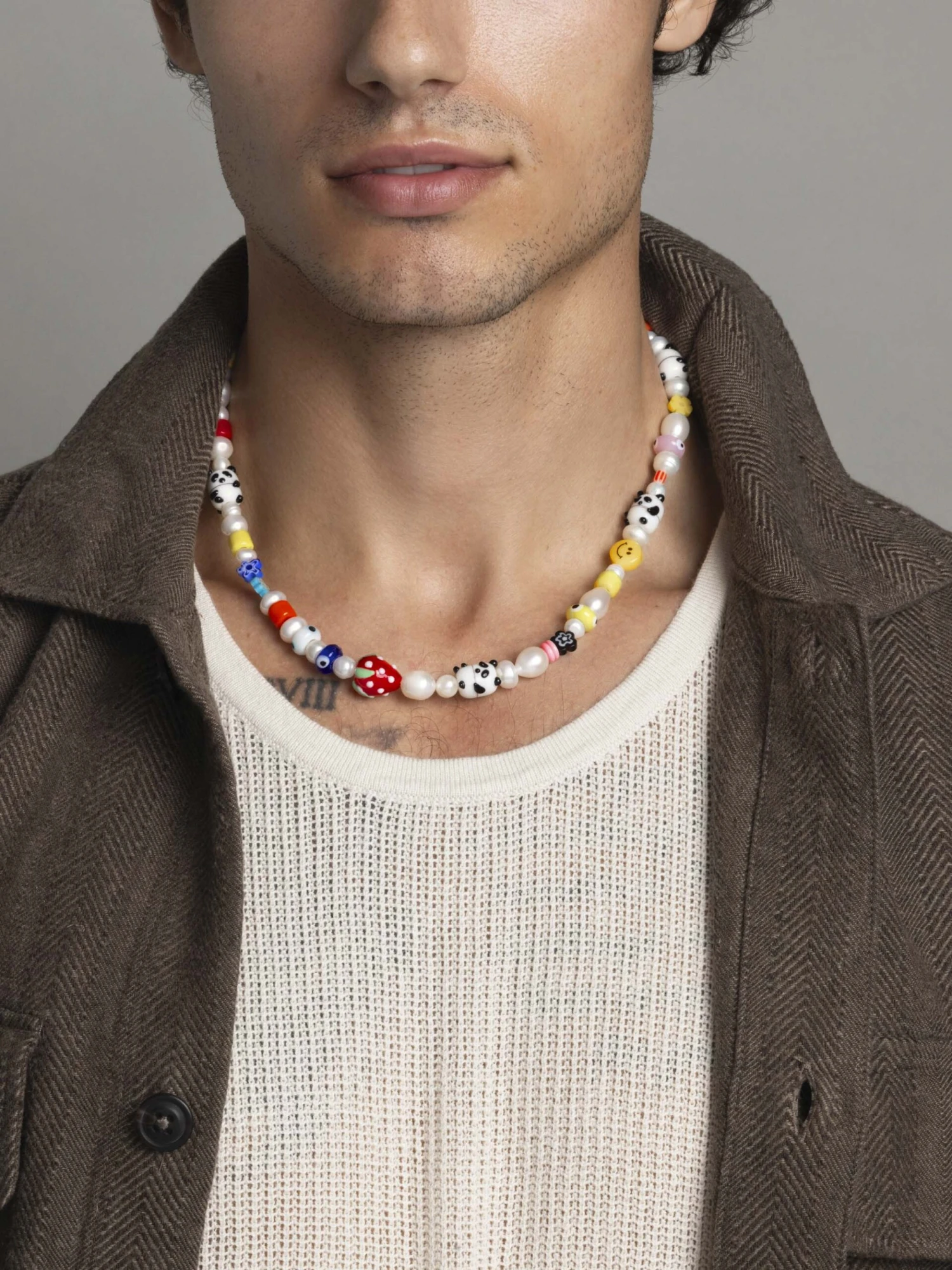 Nialaya Men's Panda Pearl Necklace With Assorted Beads 5 Nialaya Men's Panda Pearl Necklace With Assorted Beads - Image 5