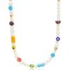 Nialaya Men's Pearl Necklace With Playful Glass Beads
