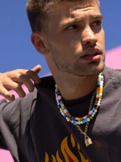 Nialaya Men's Pearl Necklace With Playful Glass Beads -Nialaya Jewelry Store nialaya men s necklace men s pearl choker with playful glass beads 20 inches 50 8 cm mnec 223 29077202632776