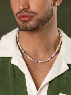 Nialaya Men's Pearl Necklace With Hand-Painted Glass Beads -Nialaya Jewelry Store nialaya men s necklace men s pearl necklace with hand painted glass beads 20 inches 50 8 cm mnec 141 30477488848968