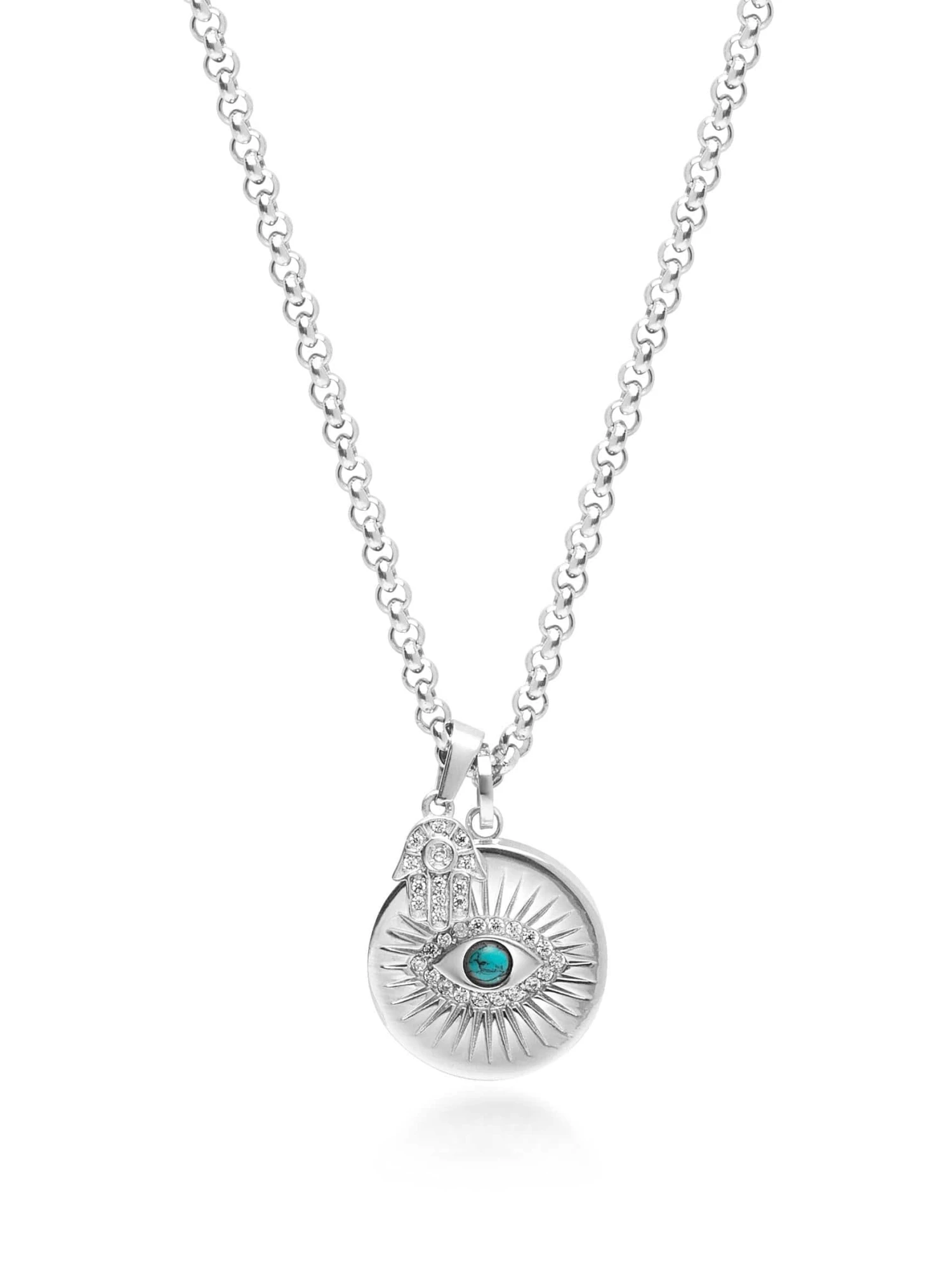 Nialaya Men's Silver Evil Eye And Hamsa Hand Necklace 1 Nialaya Men's Silver Evil Eye And Hamsa Hand Necklace