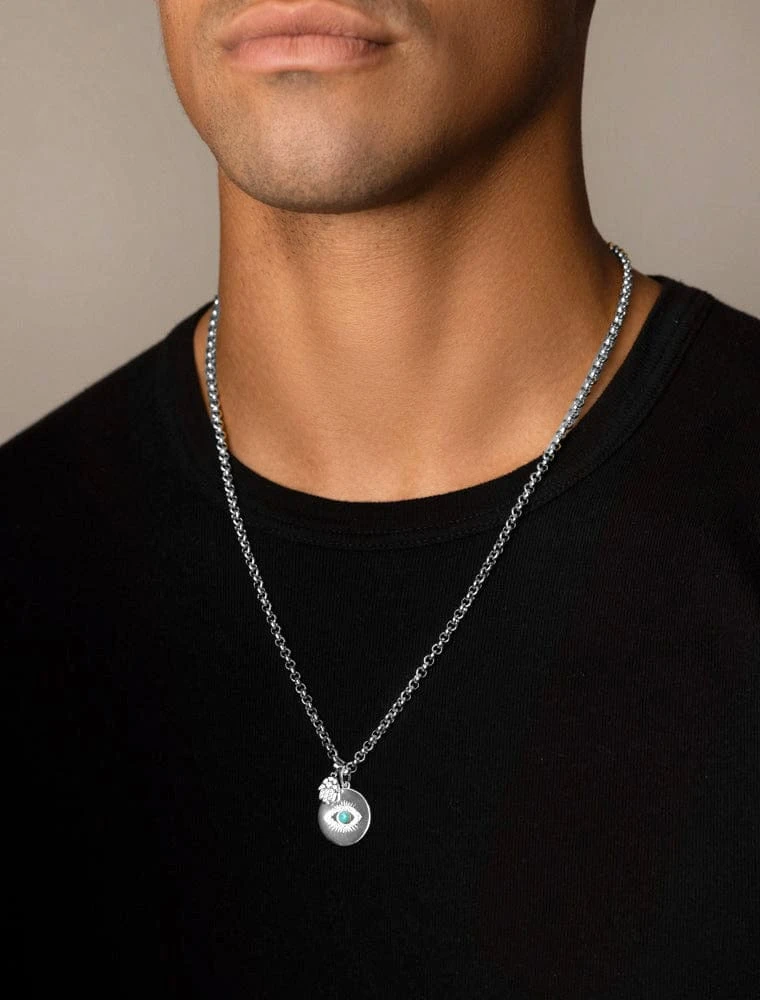 Nialaya Men's Silver Evil Eye And Hamsa Hand Necklace 2 Nialaya Men's Silver Evil Eye And Hamsa Hand Necklace - Image 2
