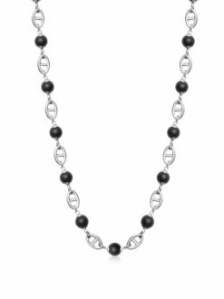 Nialaya Men's Silver Mariner Chain With Matte Onyx