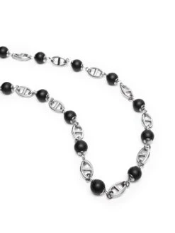 Nialaya Men's Silver Mariner Chain With Matte Onyx -Nialaya Jewelry Store nialaya men s necklace men s silver mariner chain with matte onyx men s silver mariner chain with matte onyx 20 inches 50 8 cm mnec 404 31004090728520