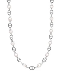 Nialaya Men's Silver Mariner Chain With Pearls