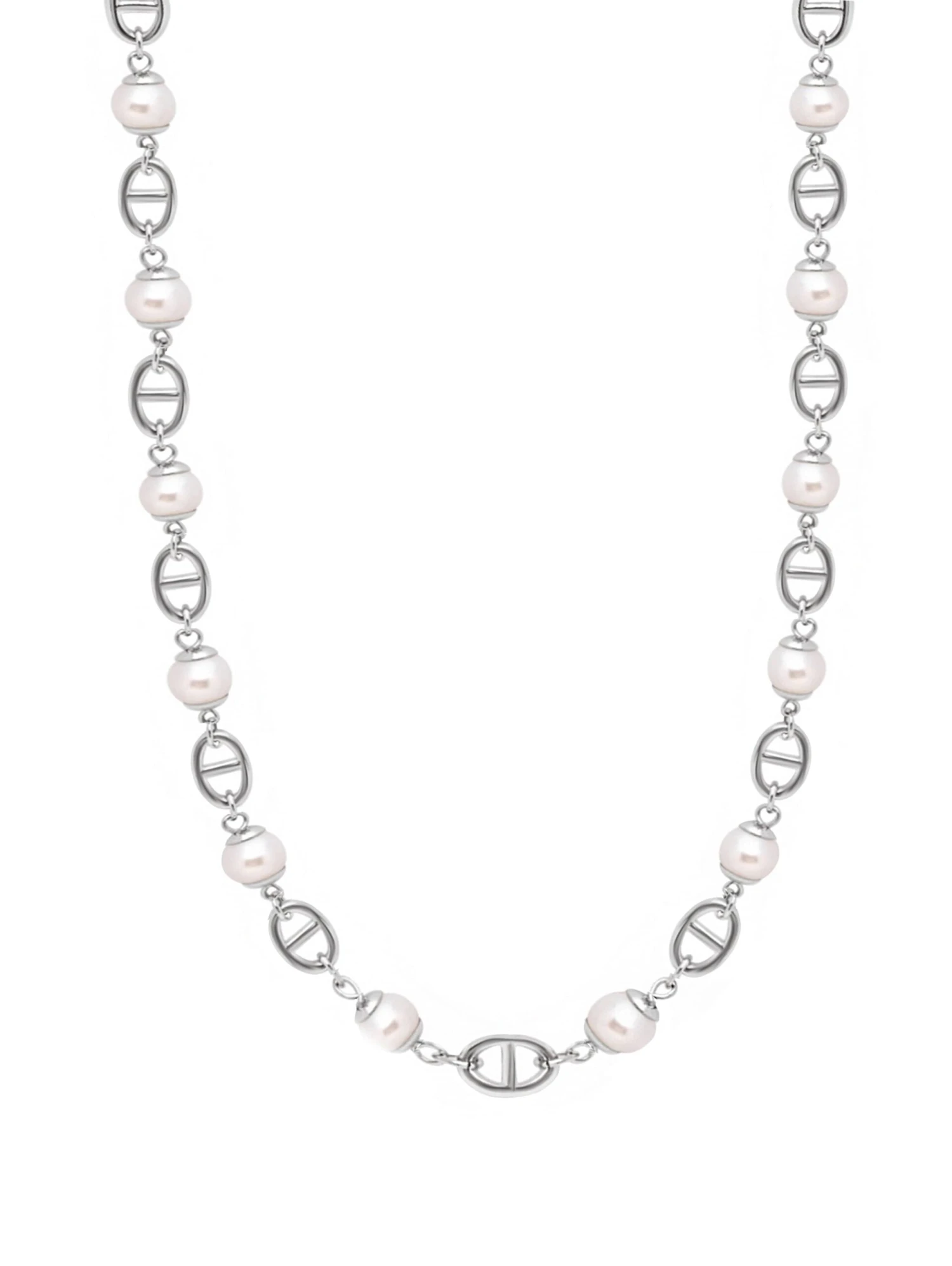Nialaya Men's Silver Mariner Chain With Pearls 1 Nialaya Men's Silver Mariner Chain With Pearls