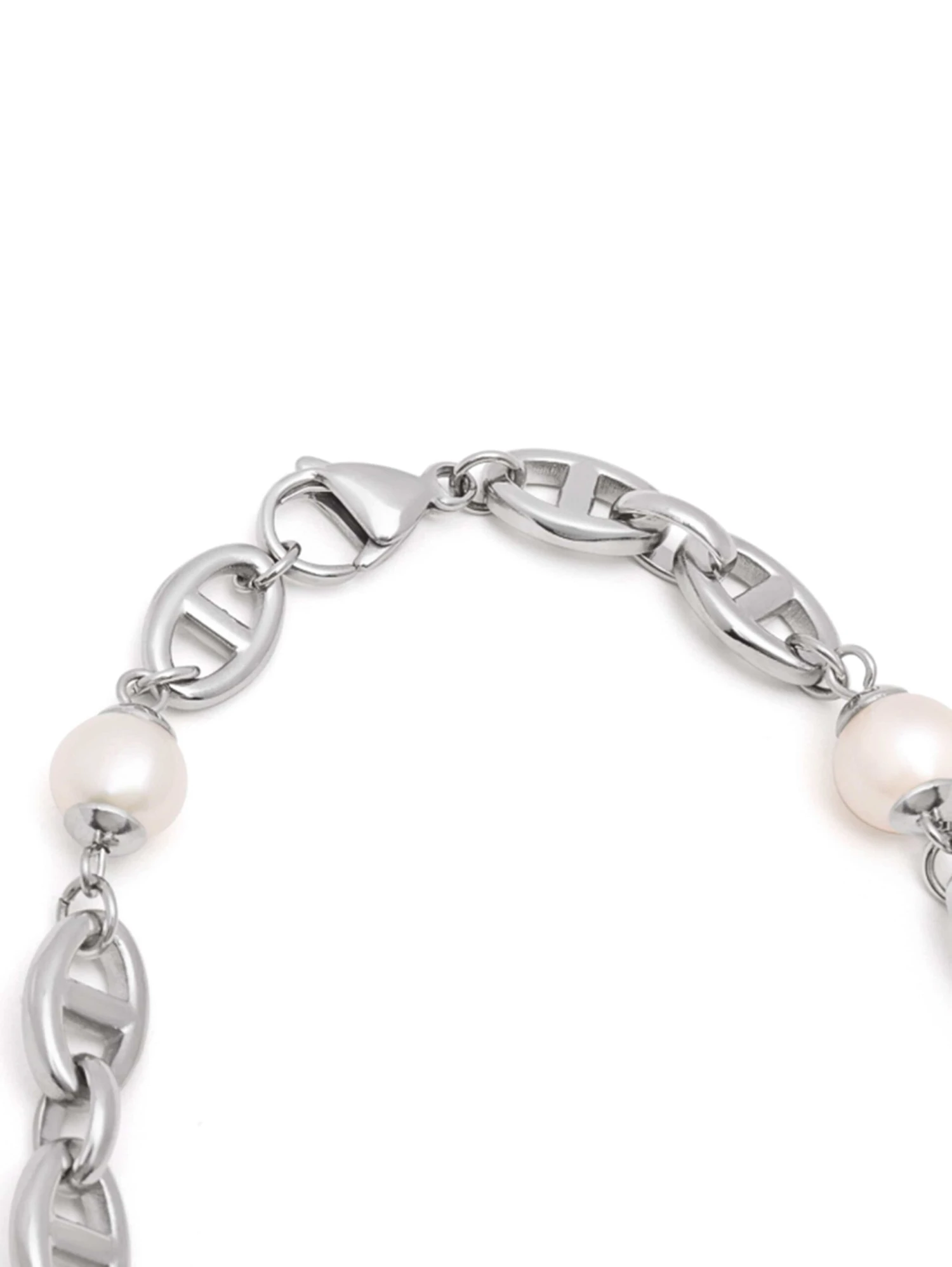 Nialaya Men's Silver Mariner Chain With Pearls 3 Nialaya Men's Silver Mariner Chain With Pearls - Image 3