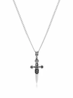 Nialaya Men's Silver Necklace With Adorned Sword Pendant