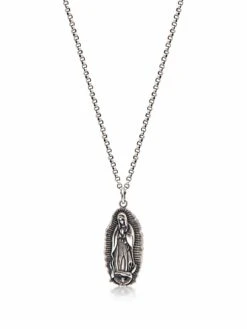 Nialaya Men's Silver Necklace With Our Lady Of Guadalupe Pendant
