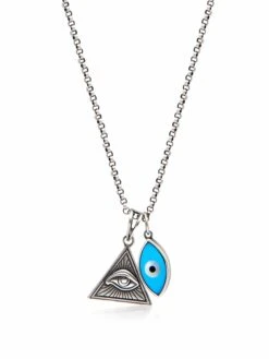 Nialaya Men's Silver Necklace With Turquoise Evil Eye And Eye Of Ra Pendant