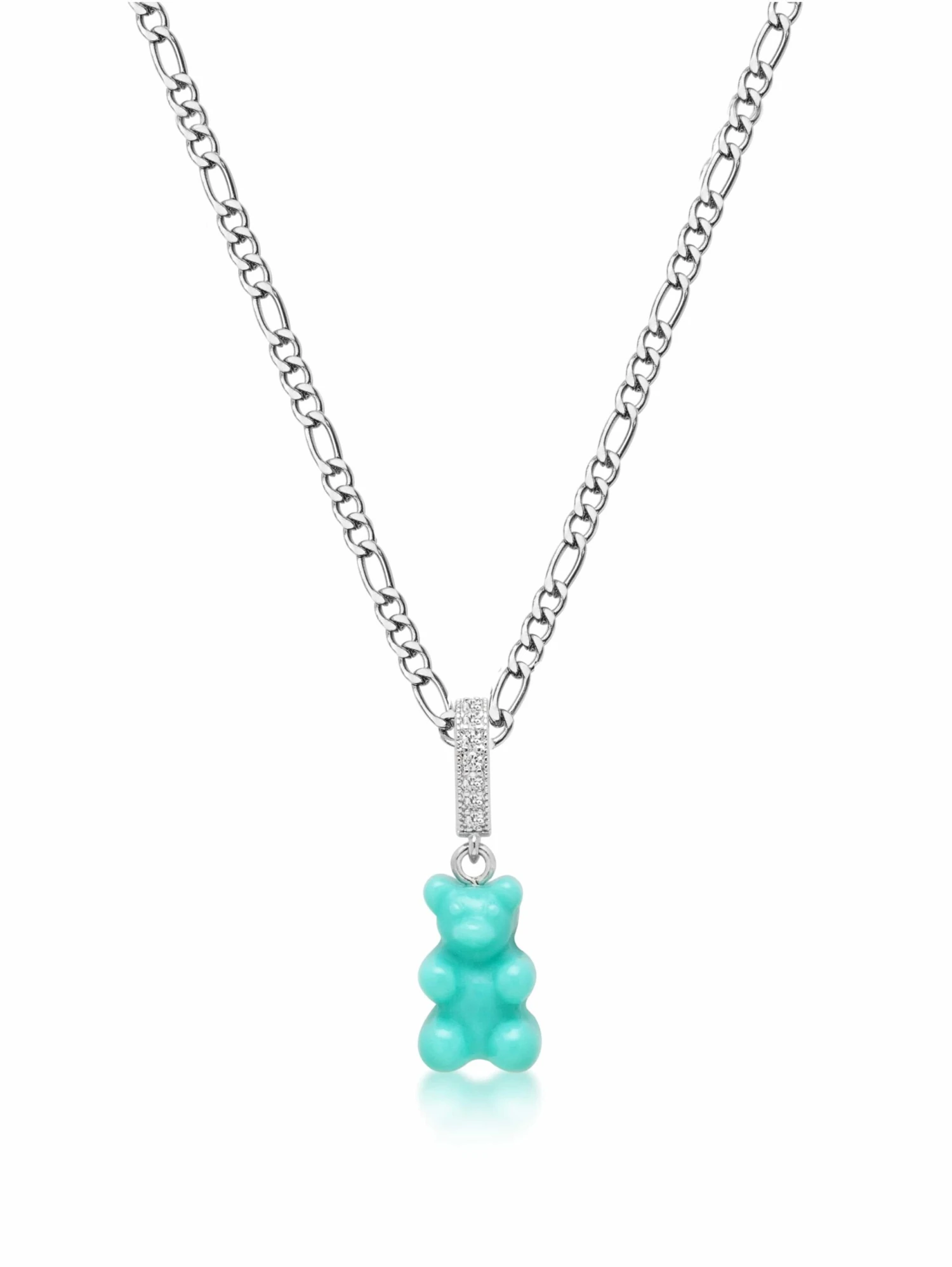 Nialaya Men's Silver Necklace With Turquoise Gummy Bear 1 Nialaya Men's Silver Necklace With Turquoise Gummy Bear