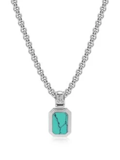 Nialaya Men's Sterling Silver Necklace With Two-in-One Turquoise & Black Onyx Pendant