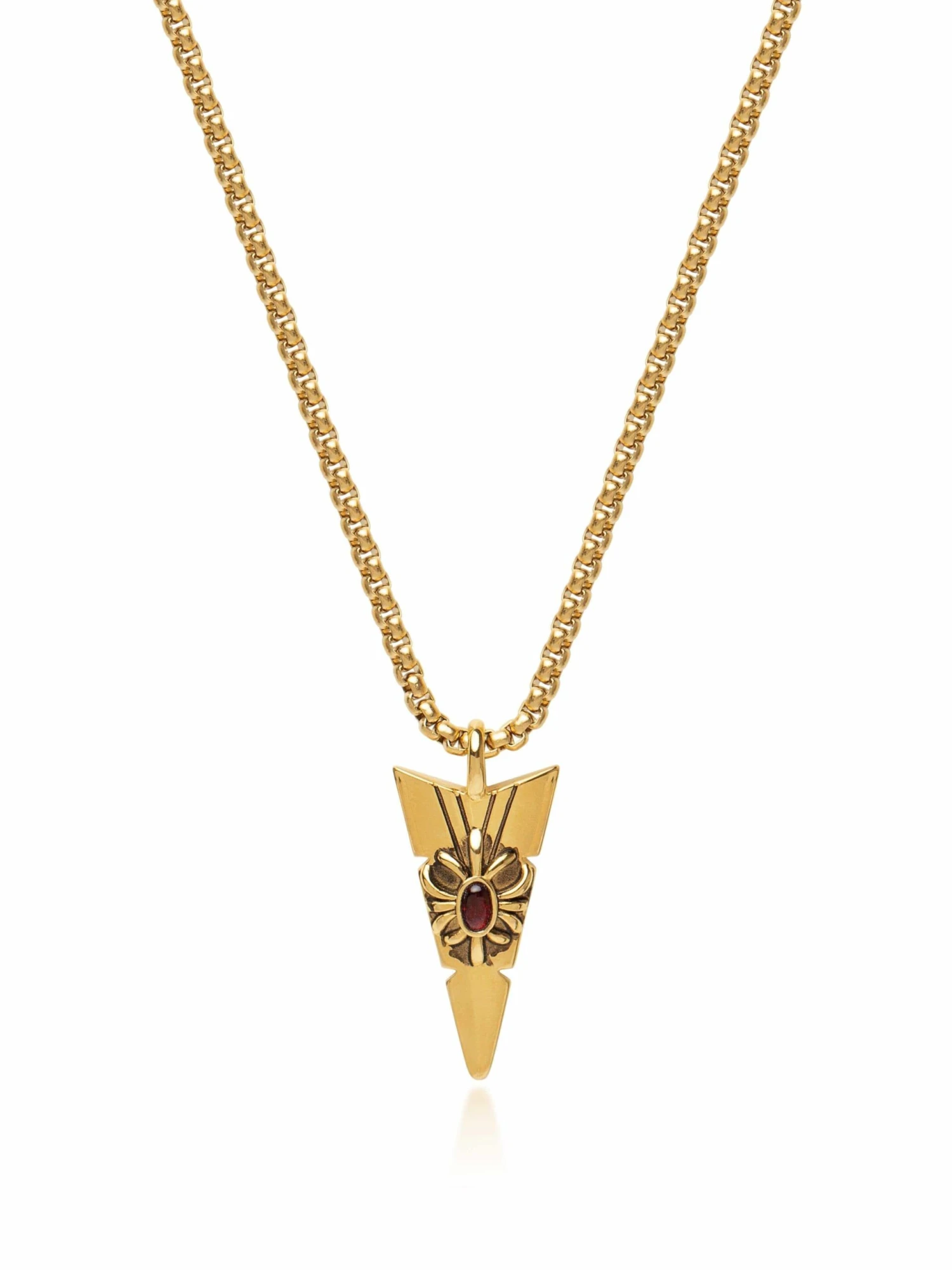 NIALAYA X JOHNNY EDLIND: Gold Arrowhead Necklace With Red Stone 1 NIALAYA X JOHNNY EDLIND: Gold Arrowhead Necklace With Red Stone
