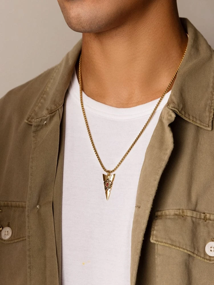 NIALAYA X JOHNNY EDLIND: Gold Arrowhead Necklace With Red Stone 2 NIALAYA X JOHNNY EDLIND: Gold Arrowhead Necklace With Red Stone - Image 2