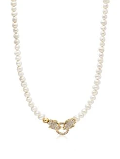 Nialaya Pearl Necklace With Double Panther Head In Gold