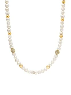 Nialaya Pearl Necklace With CZ Beads