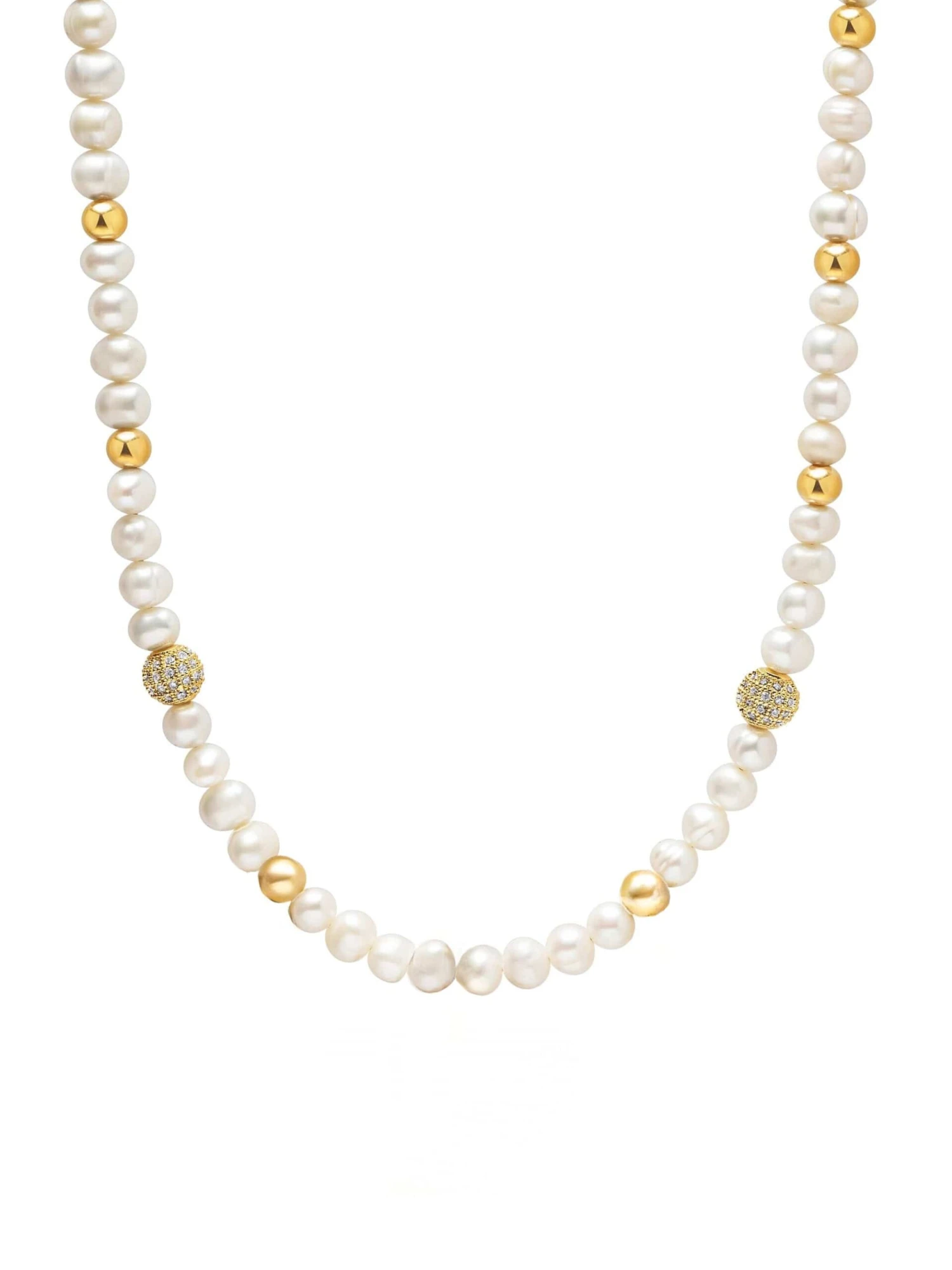 Nialaya Pearl Necklace With CZ Beads 1 Nialaya Pearl Necklace With CZ Beads