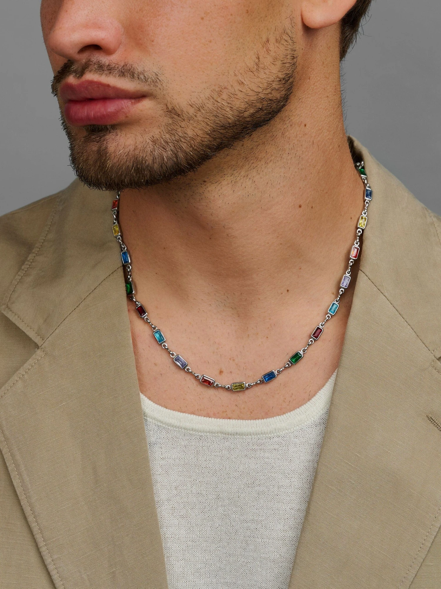 Nialaya Rectangle Tennis Necklace In Silver 2 Nialaya Rectangle Tennis Necklace In Silver - Image 2