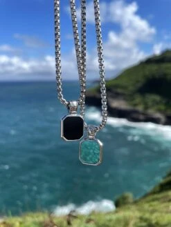 Nialaya Silver Necklace With Square Turquoise Pendant -Nialaya Jewelry Store nialaya men s necklace silver necklace with square turquoise pendant 18531615014984