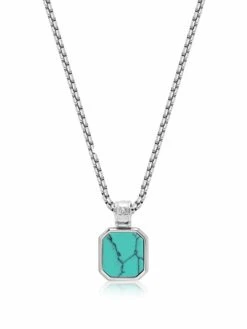 Nialaya Silver Necklace With Square Turquoise Pendant