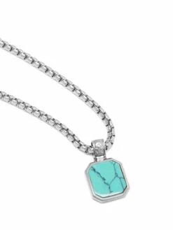 Nialaya Silver Necklace With Square Turquoise Pendant -Nialaya Jewelry Store nialaya men s necklace silver necklace with square turquoise pendant 29929170862152