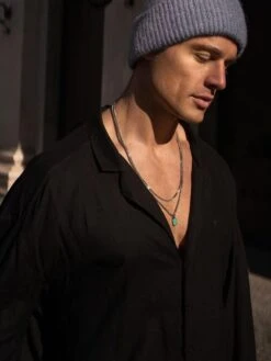 Nialaya Silver Necklace With Square Turquoise Pendant -Nialaya Jewelry Store nialaya men s necklace silver necklace with square turquoise pendant 30449957568584