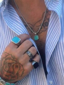 Nialaya Silver Necklace With Square Turquoise Pendant -Nialaya Jewelry Store nialaya men s necklace silver necklace with square turquoise pendant 30449984241736