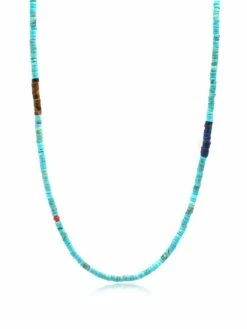 Nialaya Turquoise Heishi Necklace With Tiger Eye And Blue Lapis
