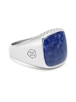 Nialaya Gentleman's Silver Signet Ring With Blue Dumortierite