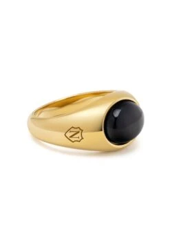 Nialaya Gold Oval Signet Ring With Black Onyx