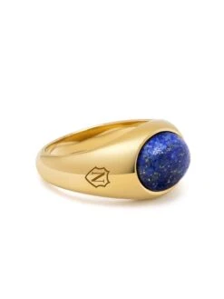 Nialaya Gold Oval Signet Ring With Blue Lapis