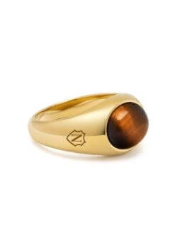 Nialaya Gold Oval Signet Ring With Brown Tiger Eye