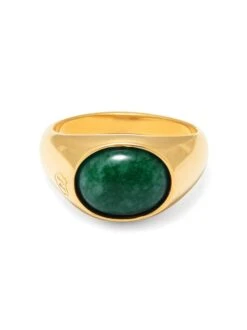 Nialaya Gold Oval Signet Ring With Green Jade