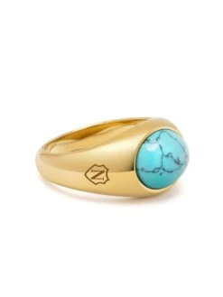 Nialaya Gold Oval Signet Ring With Turquoise