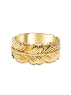 Nialaya Men's Gold Feather Ring