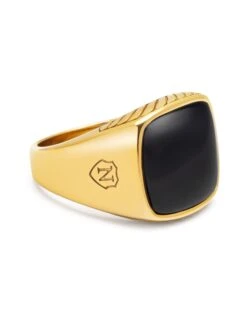 Nialaya Gentleman's Gold Signet Ring With Black Onyx