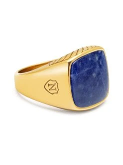Nialaya Gentleman's Gold Signet Ring With Blue Dumortierite
