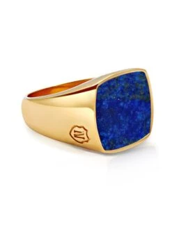 Nialaya Men's Gold Signet Ring With Blue Lapis