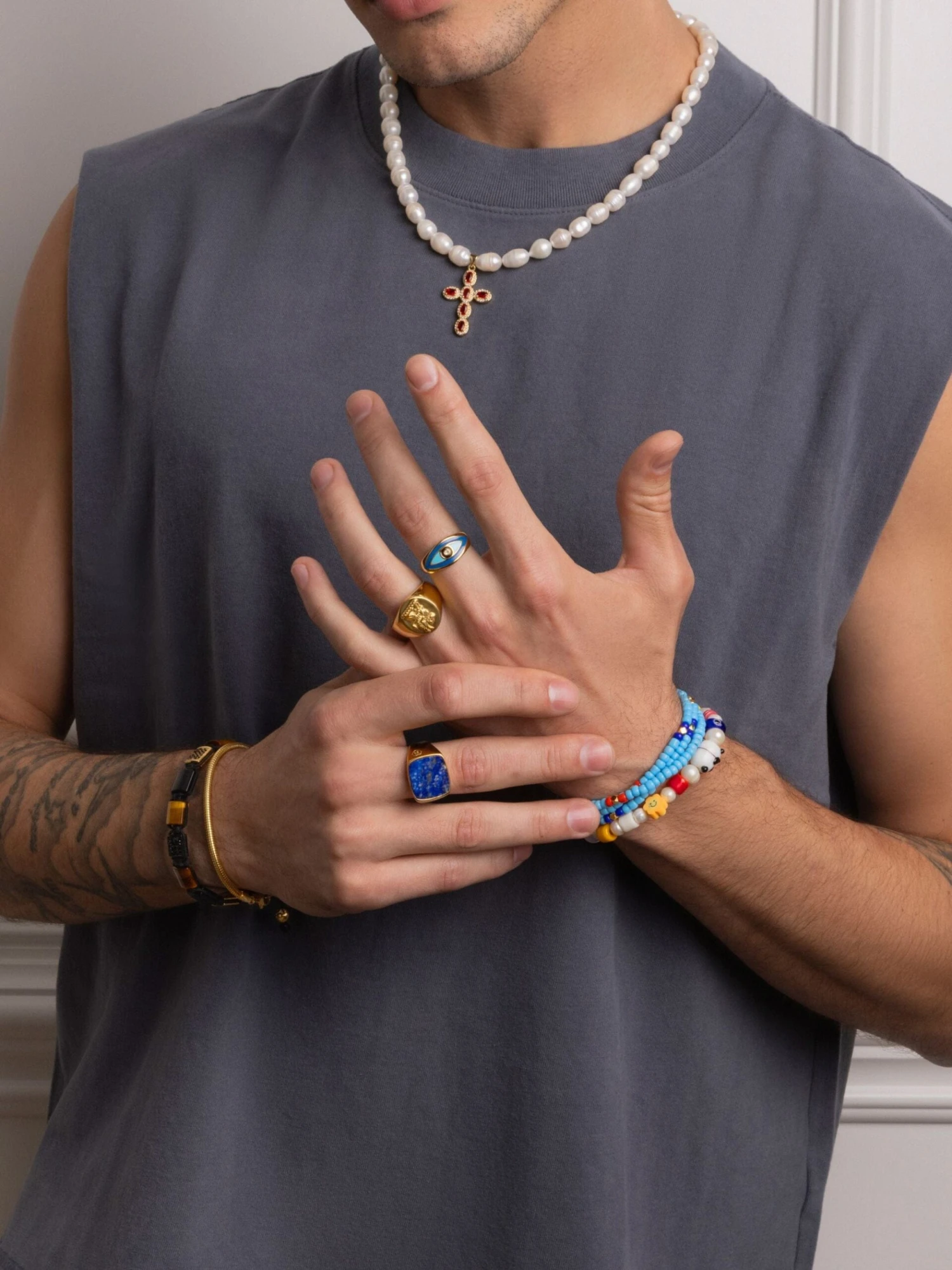 Nialaya Men's Gold Signet Ring With Blue Lapis 5 Nialaya Men's Gold Signet Ring With Blue Lapis - Image 5