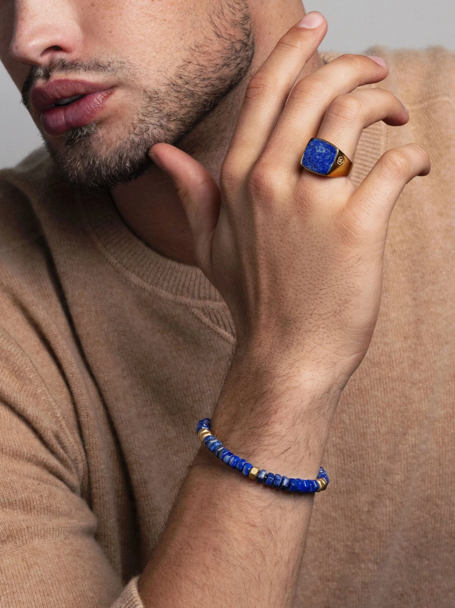 Nialaya Men's Gold Signet Ring With Blue Lapis 2 Nialaya Men's Gold Signet Ring With Blue Lapis - Image 2