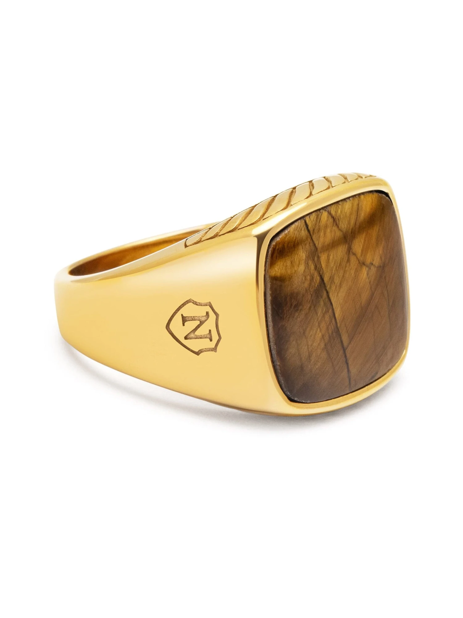 Nialaya Gentleman's Gold Signet Ring With Brown Tiger Eye 1 Nialaya Gentleman's Gold Signet Ring With Brown Tiger Eye