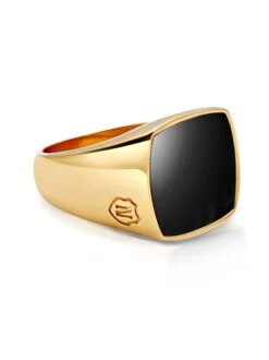 Nialaya Men's Gold Signet Ring With Onyx