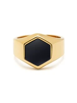 Nialaya Men's Hexagon Ring With Onyx