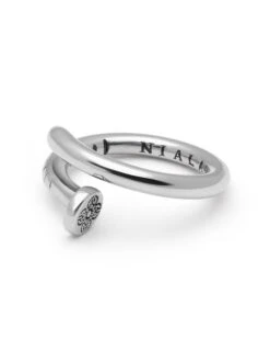 Nialaya Men's Nail Ring With Dorje Engraving And Silver Finish