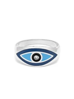 Nialaya Women's Silver Evil Eye Ring