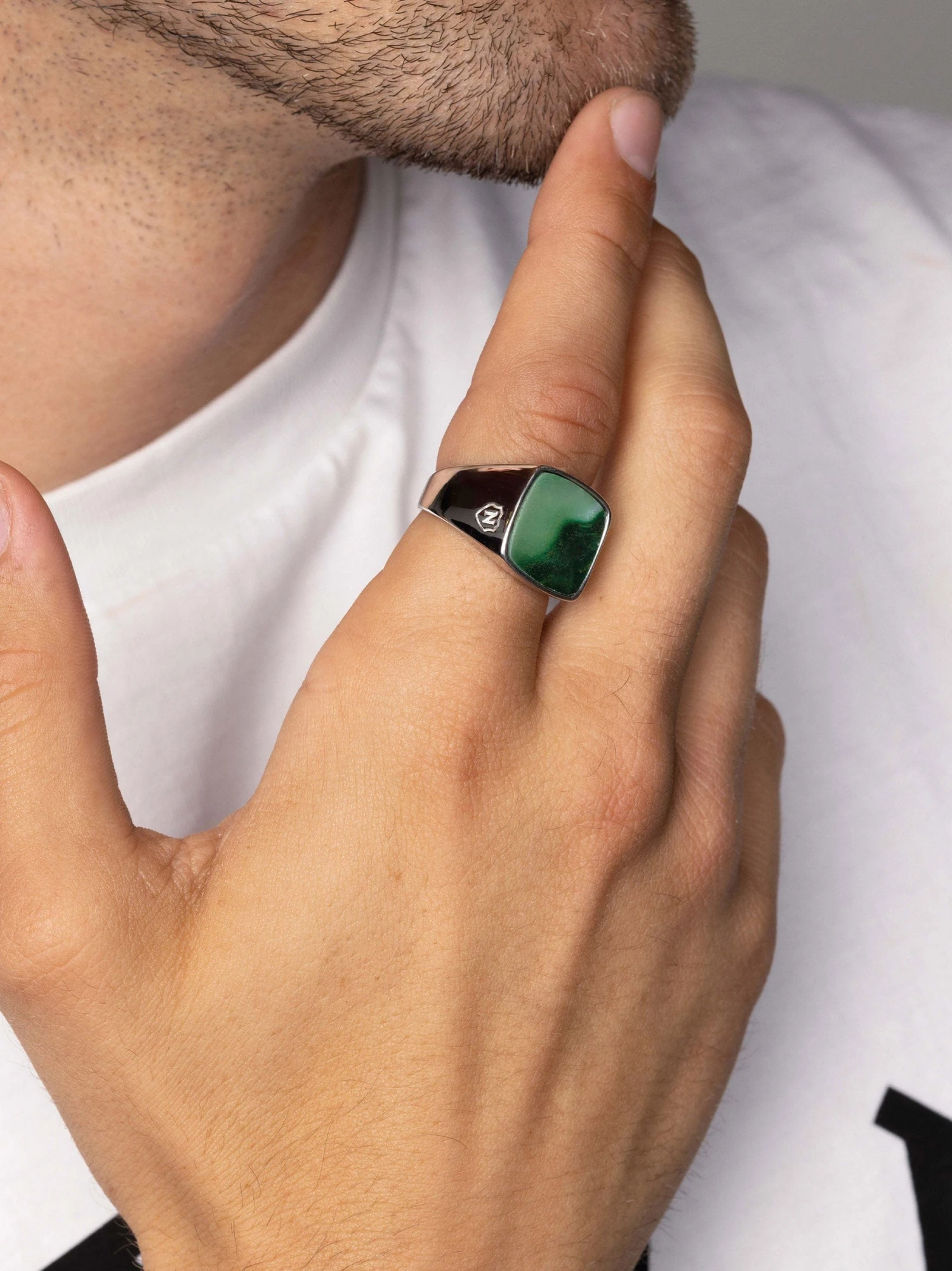 Nialaya Men's Silver Signet Ring With African Turquoise 2 Nialaya Men's Silver Signet Ring With African Turquoise - Image 2