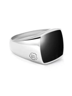 Nialaya Men's Silver Signet Ring With Onyx
